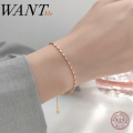 WANTME Real 925 Sterling Silver Simple Geometric Square Cuban Chain Charm Bracelet for Fashion Women Chic Jewelry Accessories.