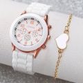 Imported High-quality 2pcs Women's Quartz Watch Set Ladies Silicone Strap Wristwatch and Bracelet Girl Waterproof Casual Watches.