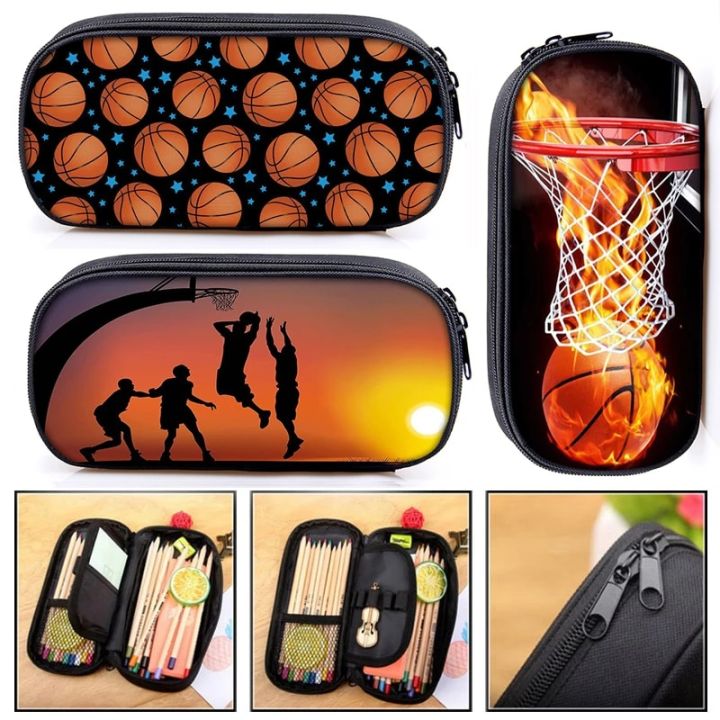 Basketball Print Cosmetic Case Pencil Bag Boys Girls Schoolbags Kids Stationary Bag Children Pencil Box School Supplies Bag