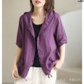 Lian Loose Cotton Ancient 2024 Large Short Coat Size Small Hat Top Female Art Style Summer Quality Female Leisure Coat Thin Complex Wide Break 〕. 