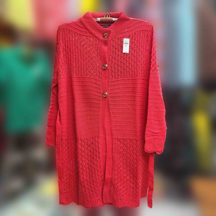 Women  Jacquard Fashion Design Front-Open Sweater long  Sweater light ash