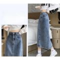 Fashion Denim Long Y2k Vintage High Waist Split Midi Jeans Skirt 2023 Summer Women's Clothing Korea Stylish. 