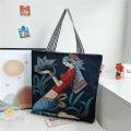 WPOT Retro Elegant Oil Painting Shopping Bag Travel Bag Flower Painted Tote Bag Women Art Handbag Canvas Bag Shoulder Bag. 