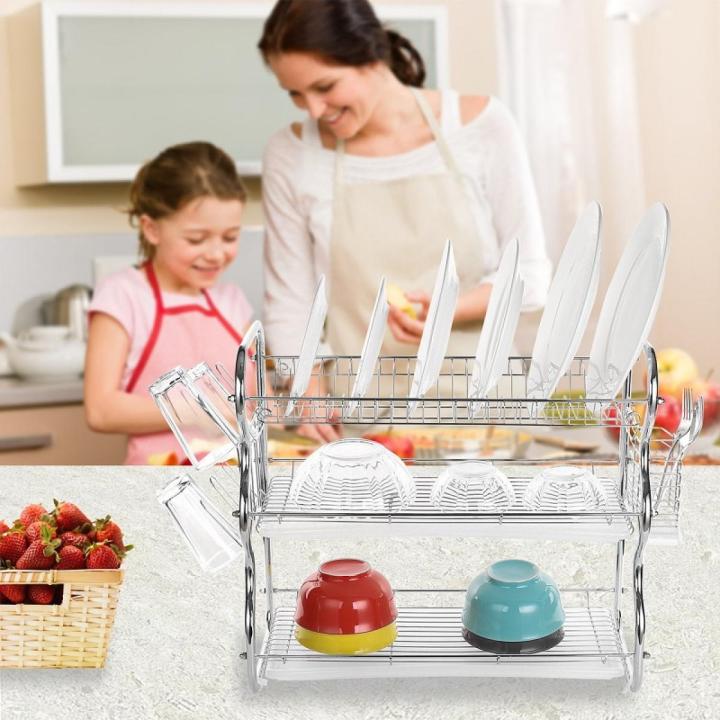 3 Layer Dish Rack with Cutlery Basket, Draining Board & Dish Holder