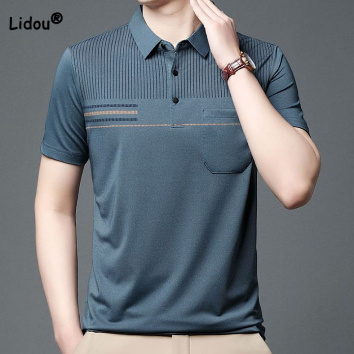 Business Office Casual Solid Color Polo T-shirt Male Clothes Summer Fashionable Trend Men's Pockets Short Sleeve Pullovers Tops Ruiqir Super Store