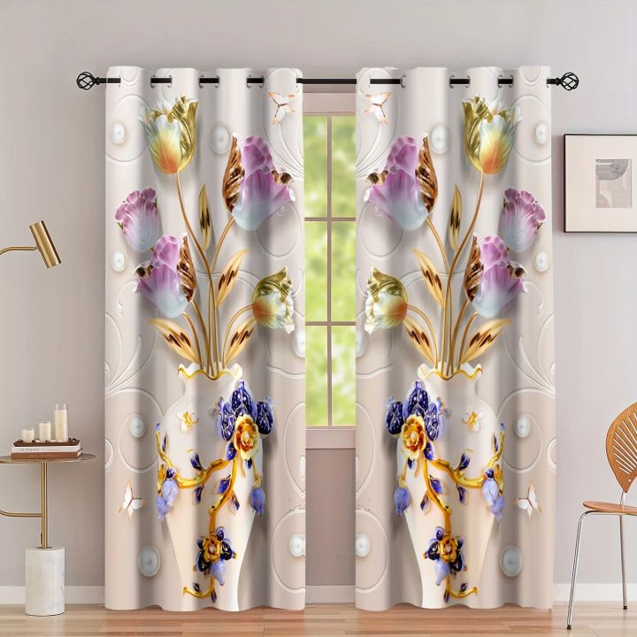 2pcs%203D%20Beautiful%20Vase%20Lotus%20Flower%20Digital%20Printed%20Curtain%20Living%20Room%20Curtains%20Grommet%20Top%20Curtains%20Living%20Room%20Office%20Home%20-%20Image%207