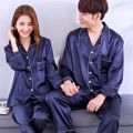 Satin Couple Pajama Set Long Sleeve Trousers Sleepwear for Men Ice Silk Pajamas Set Sleep Nightgown Casual Pajama Home Suit. 