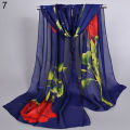Oimg women fashion long soft wrap shawl rose flower printed sheer chiffon scarf. 