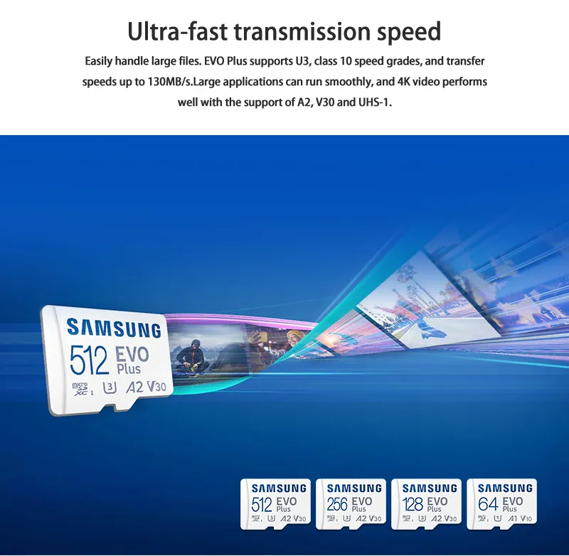 Samsung EVO Plus micro sd Card 128GB 256GB 512GB U3 A2 V30 C10