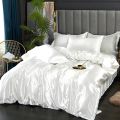 Silk Bedding Set with Duvet Cover Bed Sheet Pillowcase Luxury Satin Bedsheet Solid Color Double Single King Queen Full Twin Size. 