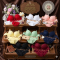 Japanese Peach Heart Floral Lace Lingerie Set â Push-Up Wireless Bra and Panties for Women.