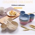 4Pcs/set Cartoon Kids Tableware Wheat Straw Dinner Plate Divided Meal Bowl Spoon Fork Chopsticks Lovely Feeding Plate Bowl Small Chips Snacks Dishware. 