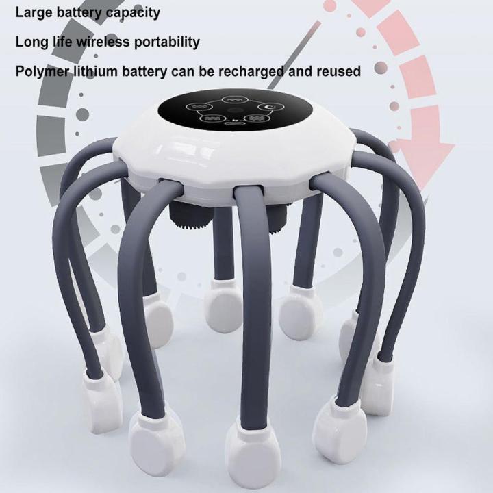 Ergonomic Electric Scalp Massager Soothing Waterproof Adjustable Octopus Claw Massager Portable Rechargeable Vibration Head Massager for Home Spa Travel Office Hair Care