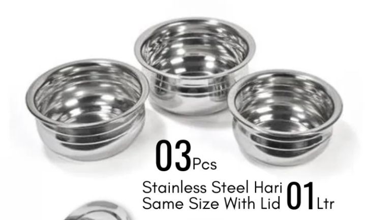 Stainless Steel Hari/Induction Friendly Hari Set with Lid / Cooking Mini Hari -1000 ml