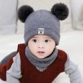 Beanies Cap Set Baby Kid Solid Color Plush Ball Baby Girls Hat And Scarf Set Winter Warm Caps For Boys Newborn Hat. 