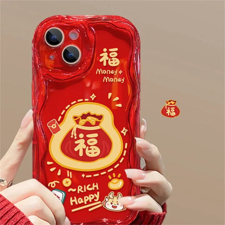 Cute%20Red%20Lucky%20Bag%20Doll%20Bracket%20Cream%20Phone%20Case%20For%20iPhone%2015%20Pro%20Max%2014%20Pro%2013%2011%20With%20Bell%20Bracelet%20New%20Year%20Gift%20Cover%20-%20Image%205