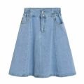 Spring Denim Skirt Women plus Size High Waist Anti-ExposureaElastic Waist Mid-Length Pleated Skirt FatMMOutfit.