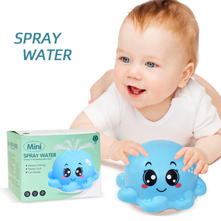 Creative Water Spray Bath Toy Octopus Shape Led Light Water Spray Ball Baby Bath Water Toys Automatic Induction Toys For Kids Gi SnowWhite