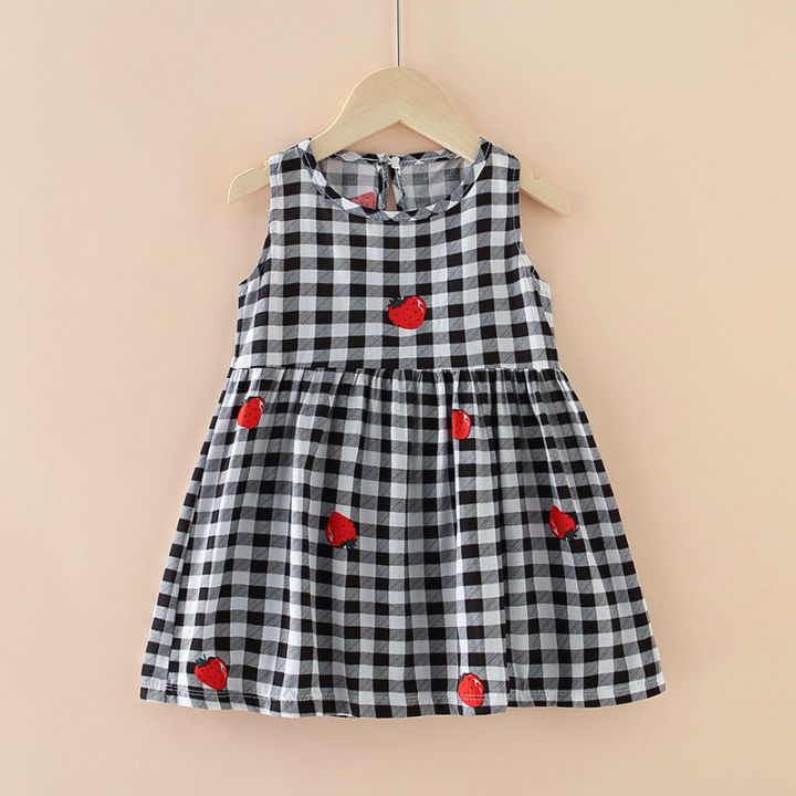 (New) cute fruit print baby girls dress Princess one piece cotton sleepveless dress cartoon animal print summer girls' dresses