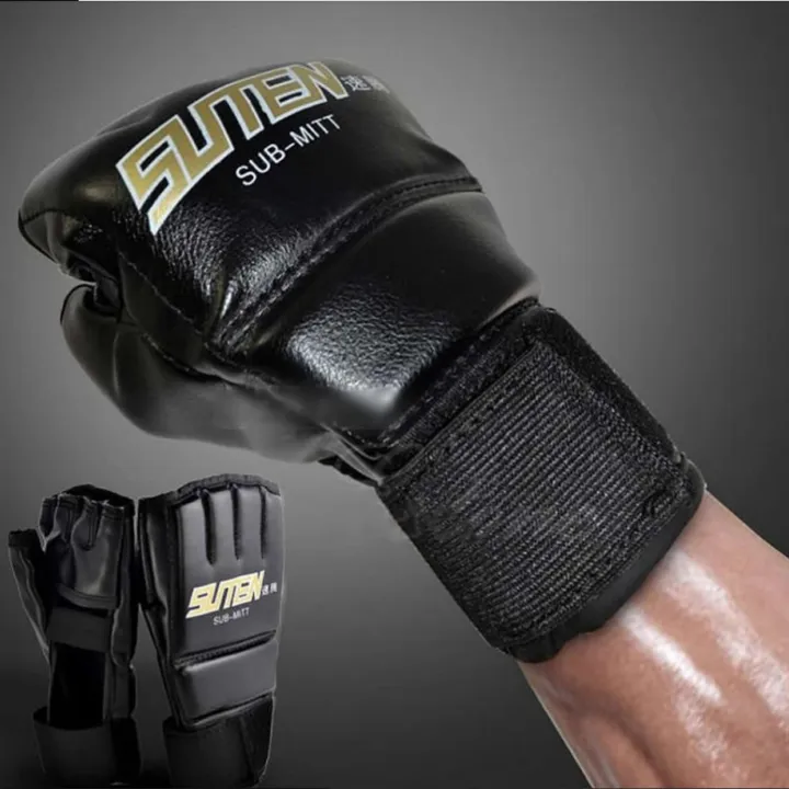 MMA%20Half%20Finger%20Boxing%20Fight%20Gloves%20Mitt%20Training%20Gloves%20for%20Adults%20Black%202%20-%20Image%203
