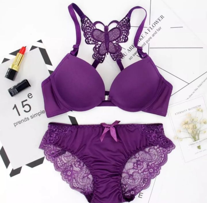 Women Push Up Butterfly Design Lingerie Lace Bra and Panty Set