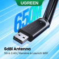 UGREEN 650Mbps USB WIFI Adapter with Amplifier wifi Receiver USB WIFI 2.4G 5G Network Card for Computer PC USB WiFi USB Ethernet Adapter.