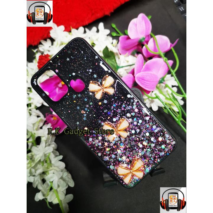 Ladies Cover For Samsung Galaxy M31 With 3D Stone Butterfly & Glitter Case For Samsung M31 Back Cover - - Phone - Phone Back Cover - Redmi Note 11 Back Cover (Back Case Cover For Smartphone)