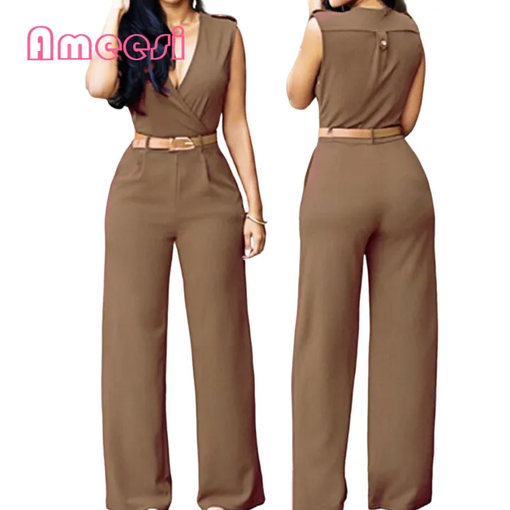 Office%20Jumpsuit%20Breathable%20Straight%20Pants%20with%20Belt%20Women%20Rompers%20-%20Image%204