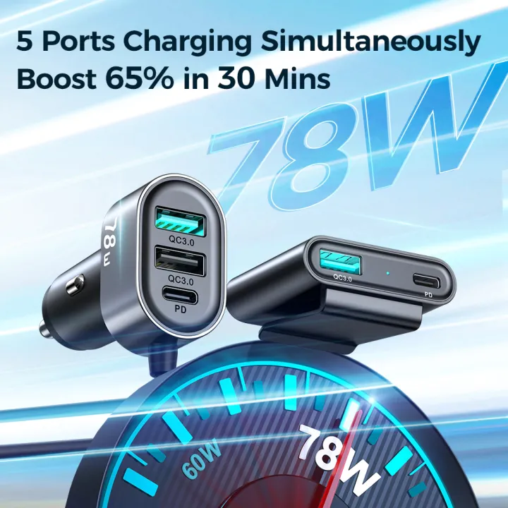 Joyroom%2078W%205-in-1%20Car%20Charger%20Fast%20USB%20C%20Car%20Charger%20PD%203.0%20QC%204.0%203.0%20PPS%2025W%20Type%20C%20Multi%20Car%20Charger%20Adapter%20with%201.5m%20Cable%20-%20Image%203