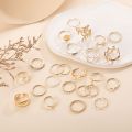 24Pcs Elegant Gold Metal Butterfly Leaf Love Hollow Twist Open Ring Set Pearl for Women Accessories  Wholesale. 