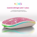 2.4G Wireless + Bluetooth 5.0 Dual Mode Mouse Rechargeable Computer RGB Light Mause Silent Click Pink Crystal Mice For Women. 