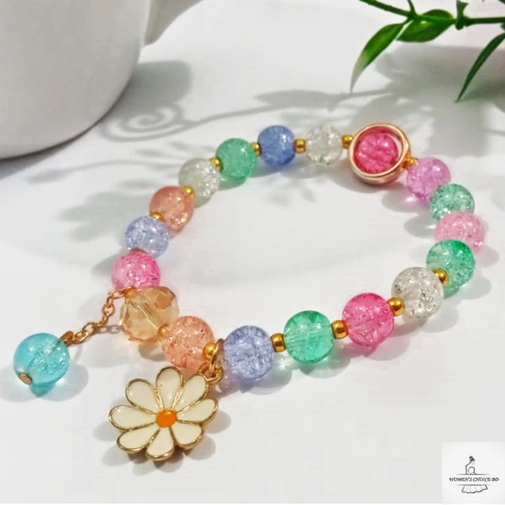 Attractive Multicolor Crystal Stone Bracelet With Daisy Flower For Women