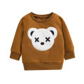 Emmababy-Children's Sweater Bear Embroidery Design Long-sleeved Round Neck Warm Breathable Tops Sweater. 