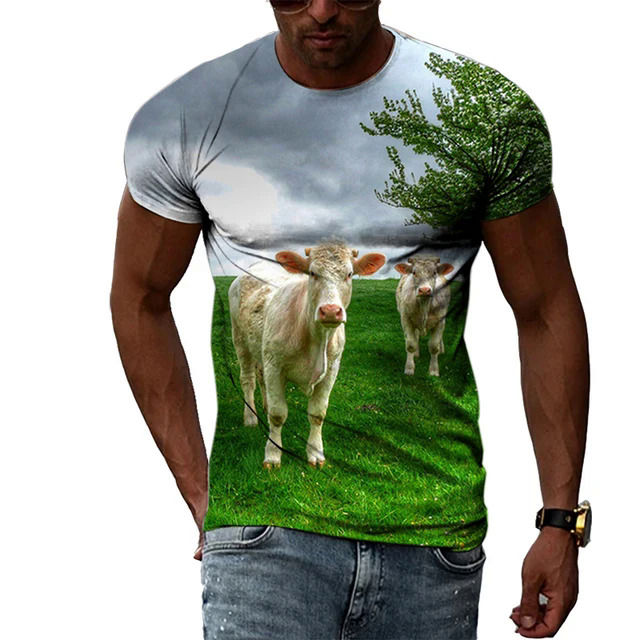 Summer%20New%20Animal%20Cow%20Pattern%20Men's%20Children's%20T-shirt%203d%20Printing%20Original%20Personality%20Short-sleeved%20Hip-hop%20O-neck%20Thin%20Top%20-%20Image%208