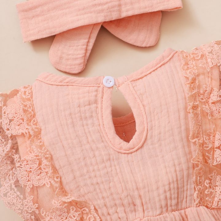0-18%20Months%20Newborn%20Baby%20Girl%20Plain%20Soft%20Bodysuit%20Lace%20Flared%20Sleeve%20Summer%20Romper%20with%20Headband%20Toddler%20Baby%20Girl%20Clothing%20-%20Image%204