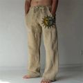 Men Baggy Cotton Linen Pants Casual Pocket Wide Leg Pant Full Length Drawstring Man Sport Pants Plus Size Loose Pants Streetwear. 