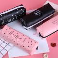 Cute Pink pencil case for girls Kawaii Black white Dot Pu Leather Pen Bag Stationery Pouch Office School Supplies Zakka escolar.