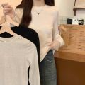 Women's cotton long-sleeved T-shirt elastic slim fit round neck tight inner wear simple all-match autumn and winter bottoming shirt top. 