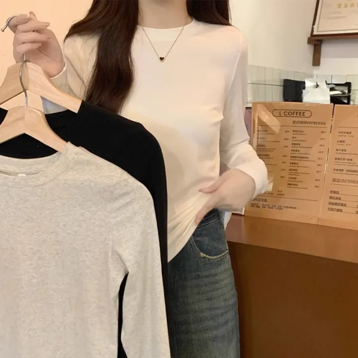 Women's%20cotton%20long-sleeved%20T-shirt%20elastic%20slim%20fit%20round%20neck%20tight%20inner%20wear%20simple%20all-match%20autumn%20and%20winter%20bottoming%20shirt%20top%20-%20Image%204