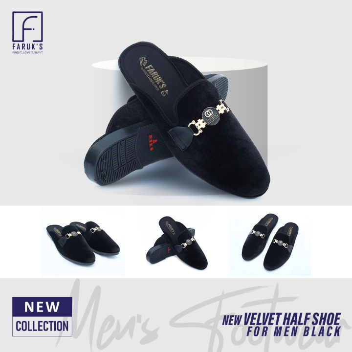 New%20Fashionable%20Velvet%20Half%20Shoe%20For%20Men%20Black%20-%20Image%203