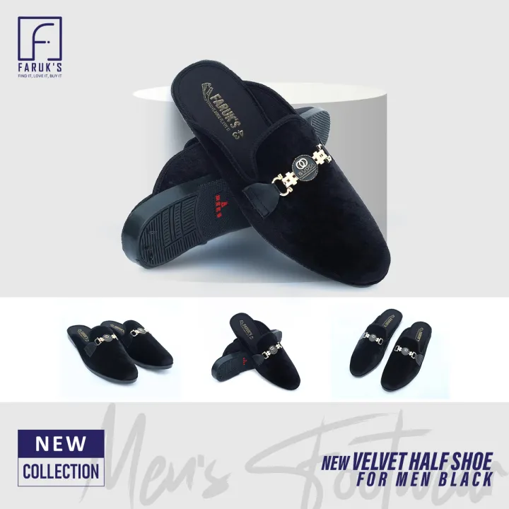 New%20Fashionable%20Velvet%20Half%20Shoe%20For%20Men%20Black%20-%20Image%203
