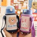 400ml Kids Stainless Steel Straw Thermos Mug With Case Cartoon Leak-Proof Vacuum Flask Children Thermal Water Bottle Thermocup. 