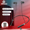 Wiresto BT63 In-Ear Wireless Earbuds Bluetooth Earphone Neckband Headphone Hanging Ear Earbuds Soft Silicone Sport HD Stereo Magnetic Headset  Support SD card. 