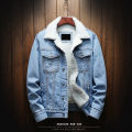 Plush Long-sleeved Jeans Jacket Men's Winter Denim Cotton Jacket Lamb Wool Korean Fashion Style Thick Outware Coat For Young Men. 