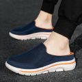 Men Slippers Shoes Casual Mesh Loafers Solid Color Slip-On Shoes Summer Couple Flats Half Slippers Plus Size Sandalias Zapatos.