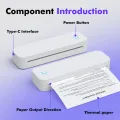 A4 Portable Thermal Transfer Printer Compatible with Windows/ Mac System Ink-less Printing Tattoo Pattern PDF File Webpage Contract Documents Picture Comes with 1pc Paper Roll. 