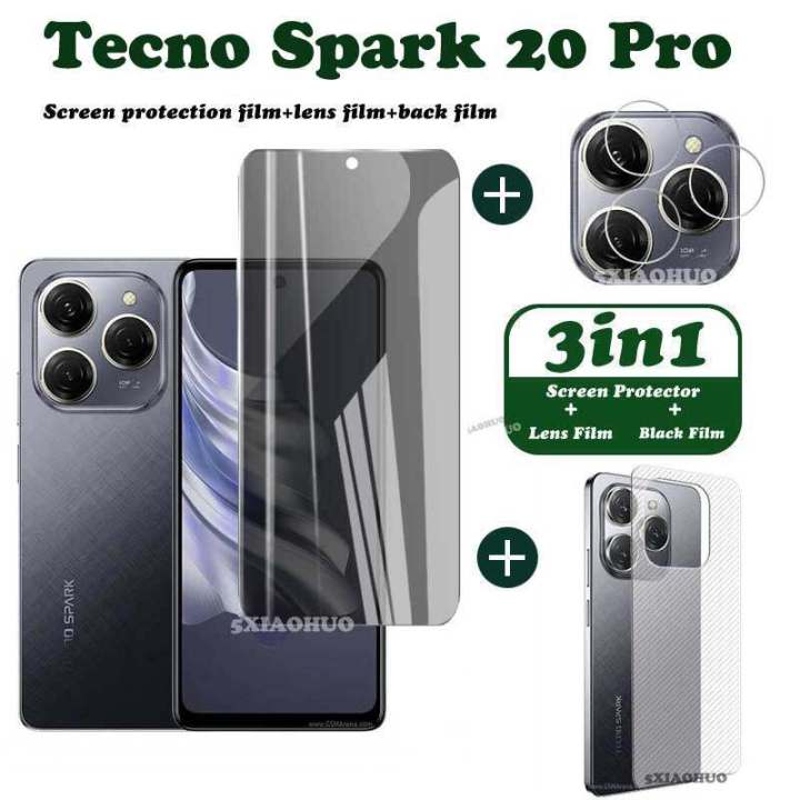 Tecno Spark 20 Pro Tempered Glass Tecno Spark 20C Screen Protector Tecno Spark 20 Camera Lens Protector Full Cover Screen Matte Privacy Glass 3In1 Carbon fiber back film