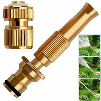 Brass Water Spray Nozzle Suitable for 1/2" Hose Pipe Adjustable Brass Spray Nozzle Water Pressure Booster Brass Nozzle Water Spray Gun for Car Wash & Gardening Water Pressure Nozzle