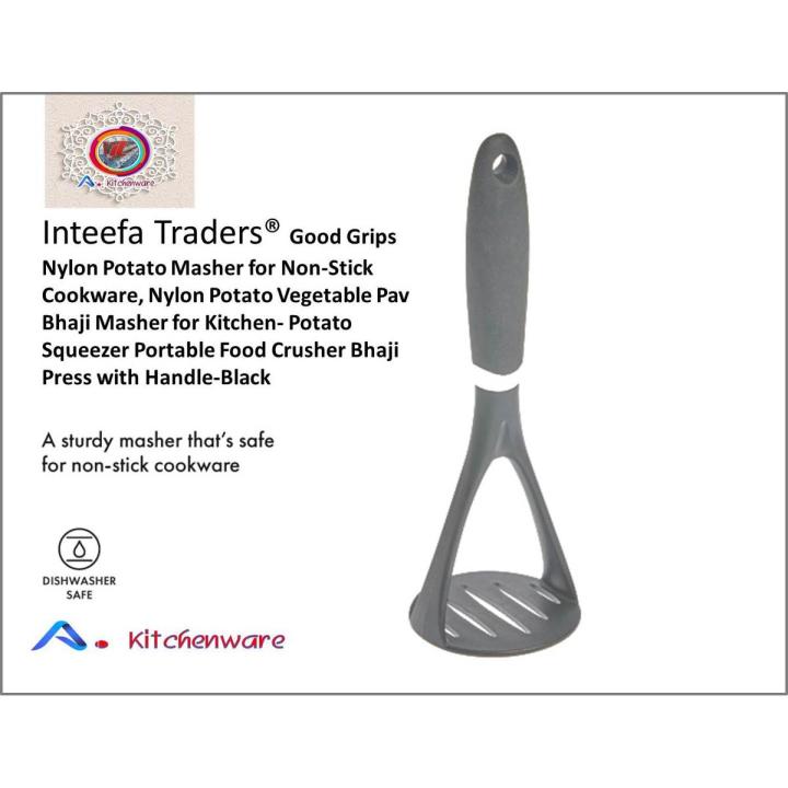 Good Grips Nylon Potato Masher for Non-Stick Cookware, Nylon Potato Vegetable Pav Bhaji Masher for Kitchen|Potato Squeezer Portable Food Crusher Bhaji Press with Handle-Black (Pack of 1)