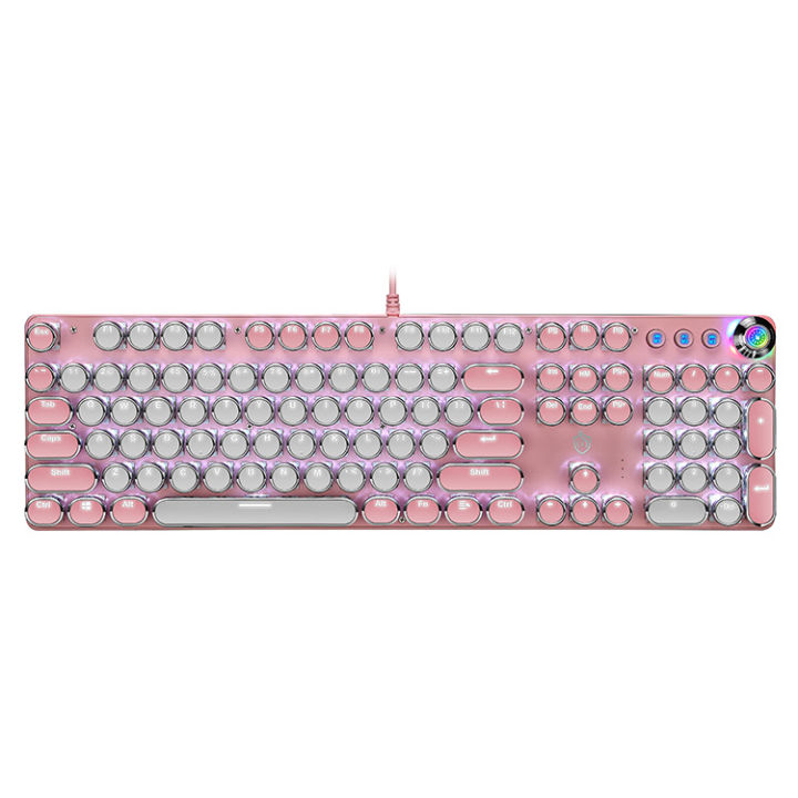 Girly Pink Steampunk Keyboard Sublimation Blue & White Wired Computer Knob Real Mechanical Keyboard Set